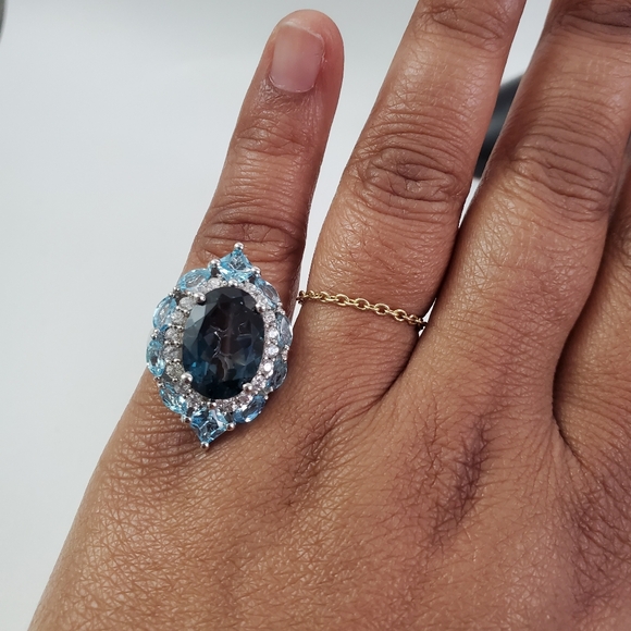 Sterling Silver 925 Teal Sapphire & Topaz Ring